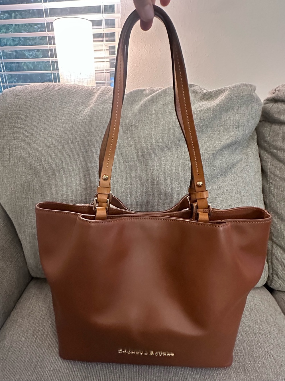 Dooney & Bourke Brown Leather Tote Shoulder Bag with Gold Logo